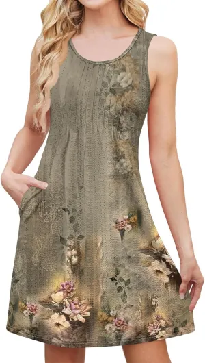 Sundress for Women 2025 Summer Casual Sleeveless Swing T Shirt Dresses Beach Cover up Tank Dress with Pockets