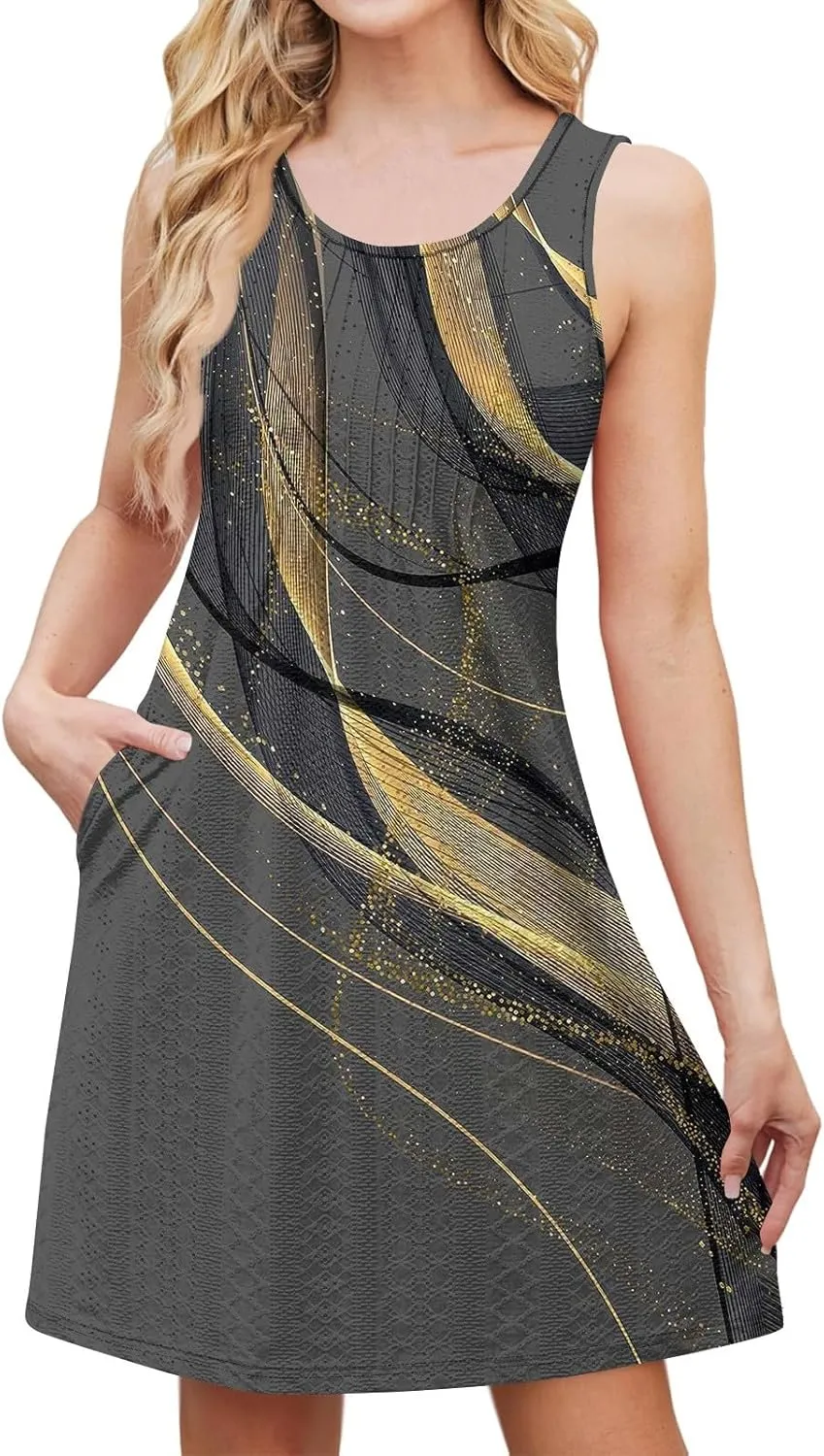 Sundress for Women 2025 Summer Casual Sleeveless Swing T Shirt Dresses Beach Cover up Tank Dress with Pockets