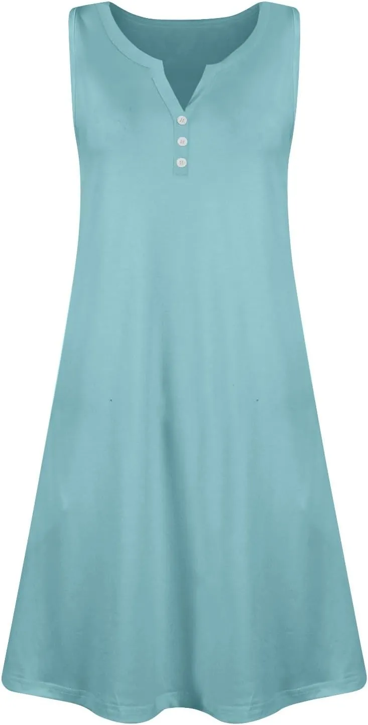 Sundresses for Women 2025 Button Up Summer Sleeveless V Neck Midi Dress A Line Beach Vacation Tank Dresses with Pocket