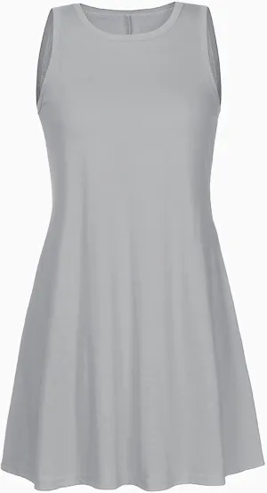 Sundresses for Women 2025 Trendy Casual Beach Vacation Cute A-Line Mini Dress Crewneck Solid Short Dress with Pocket