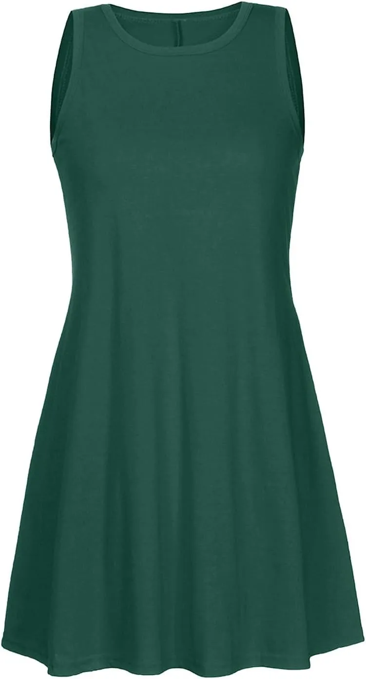 Sundresses for Women 2025 Trendy Casual Beach Vacation Cute A-Line Mini Dress Crewneck Solid Short Dress with Pocket