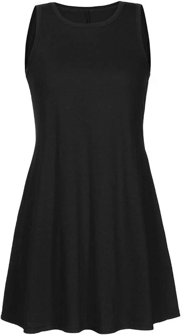 Sundresses for Women 2025 Trendy Casual Beach Vacation Cute A-Line Mini Dress Crewneck Solid Short Dress with Pocket