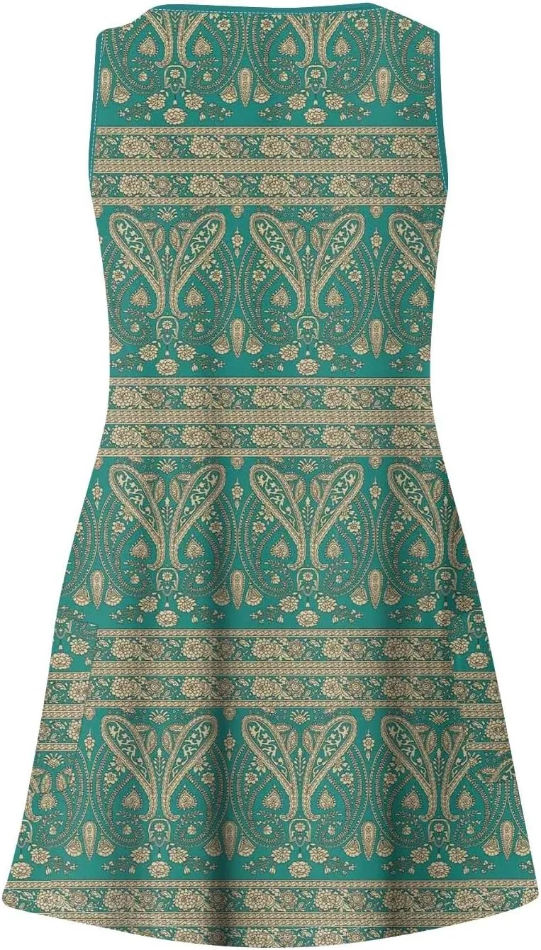Sundresses for Women Beach Casual Boho V Neck Sleeveless Floral Print Tank Loose Dress