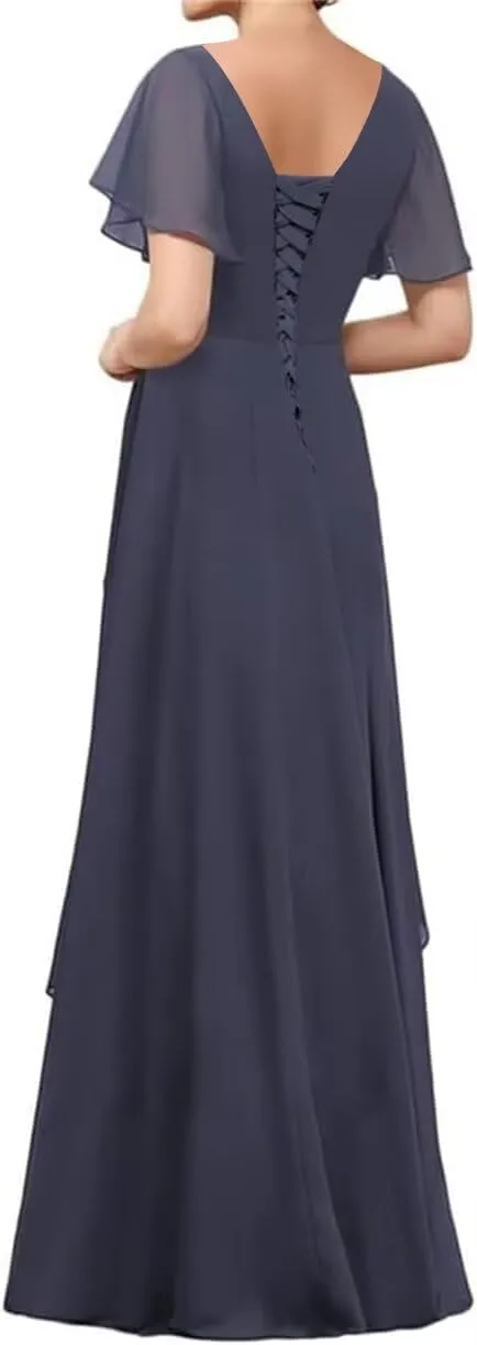 SYYS Chiffon Mother of The Bride Dress 2025 A-line Ruffles Sleeve Long Formal Evening Dress SYYS526