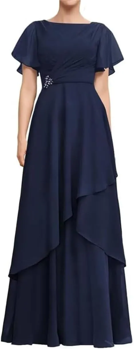 SYYS Chiffon Mother of The Bride Dress 2025 A-line Ruffles Sleeve Long Formal Evening Dress SYYS526