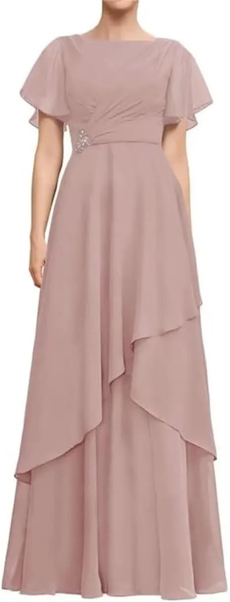 SYYS Chiffon Mother of The Bride Dress 2025 A-line Ruffles Sleeve Long Formal Evening Dress SYYS526