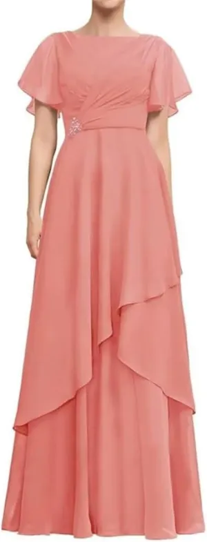 SYYS Chiffon Mother of The Bride Dress 2025 A-line Ruffles Sleeve Long Formal Evening Dress SYYS526