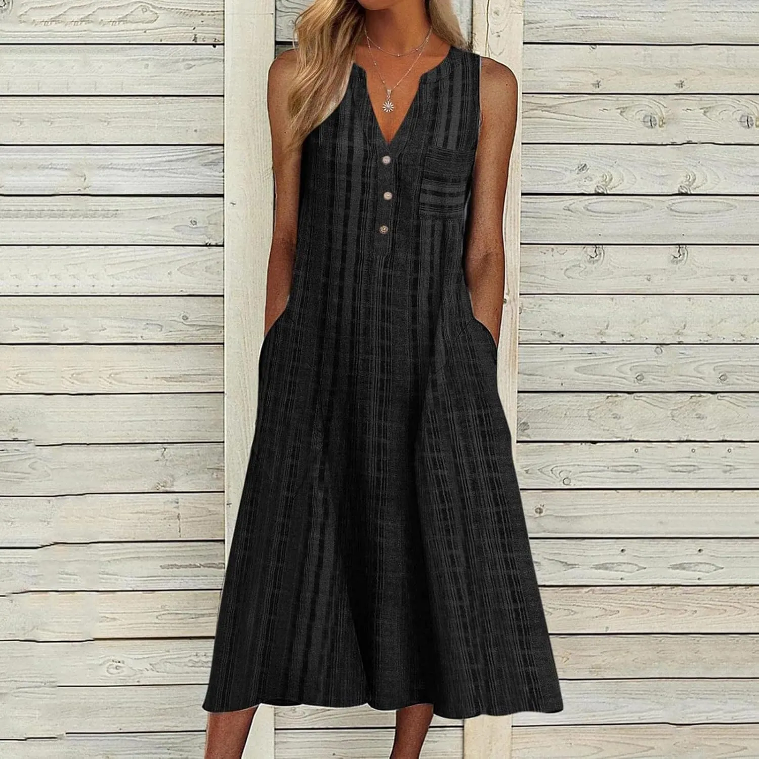 TARIENDY Womens Casual Sundress Trendy 2025 Summer Dress Sleeveless Beach Outfits V Neck Button Down Dress with Pockets