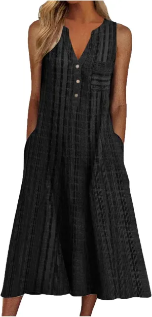 TARIENDY Womens Casual Sundress Trendy 2025 Summer Dress Sleeveless Beach Outfits V Neck Button Down Dress with Pockets