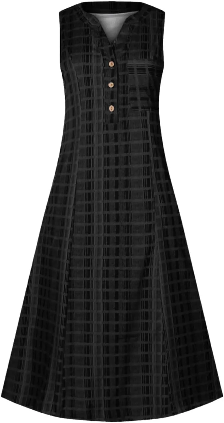 TARIENDY Womens Casual Sundress Trendy 2025 Summer Dress Sleeveless Beach Outfits V Neck Button Down Dress with Pockets