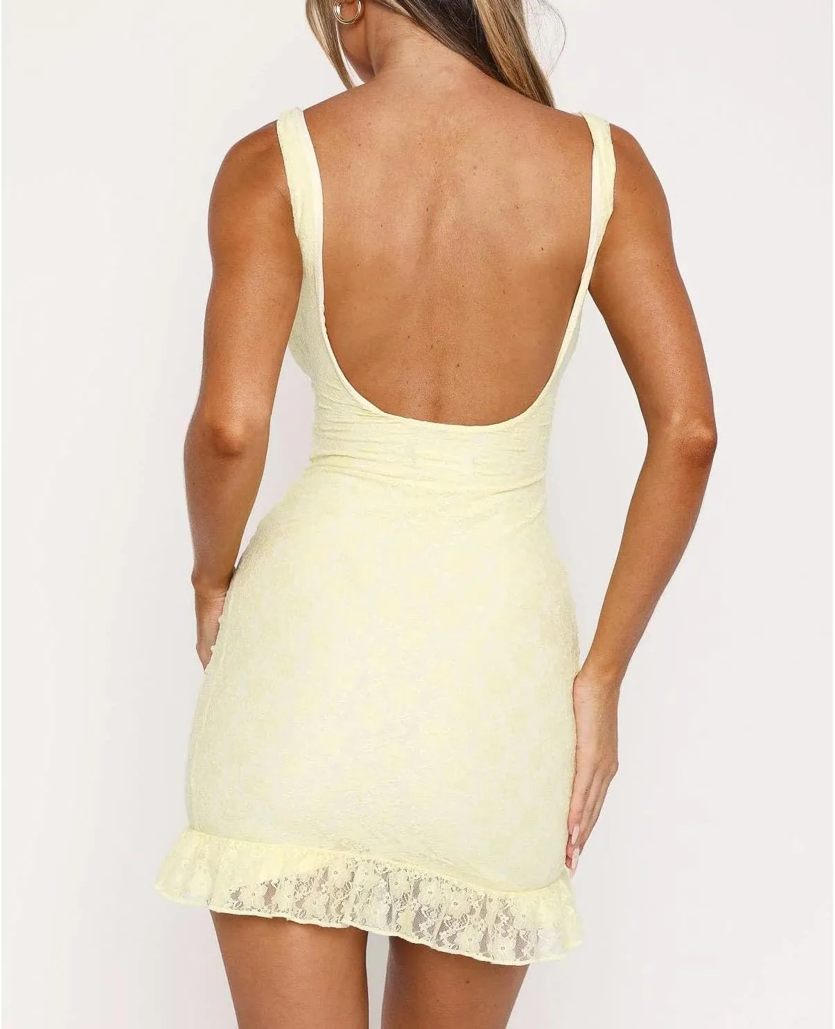 Teen Girls Graduation Mini Dress Women Y2k Ruffle Hem Lace Spaghetti Strap Short Dress Sleeveless Backless Party Dresses