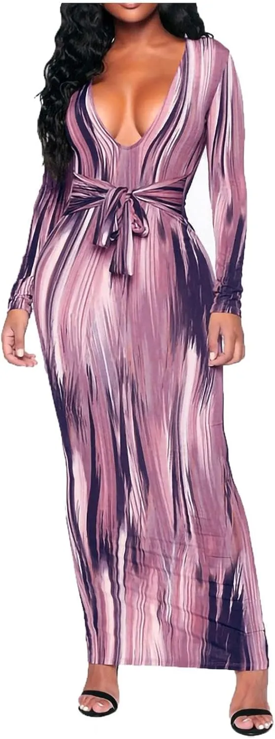 The Viral Waist Illusion Dress,Waist Illusion Dress for Women,V Neck Casual Long Sleeve Maxi Ruched Slim Fit