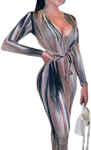 The Viral Waist Illusion Dress,Waist Illusion Dress for Women,V Neck Casual Long Sleeve Maxi Ruched Slim Fit
