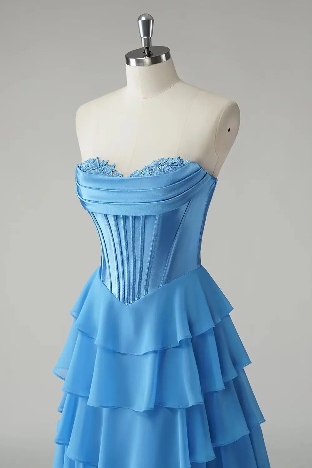 Tiered Prom Dresses Tulle for Women 2025 with Satin Corset Chiffon Ruffle Slit Long Formal Evening Gown