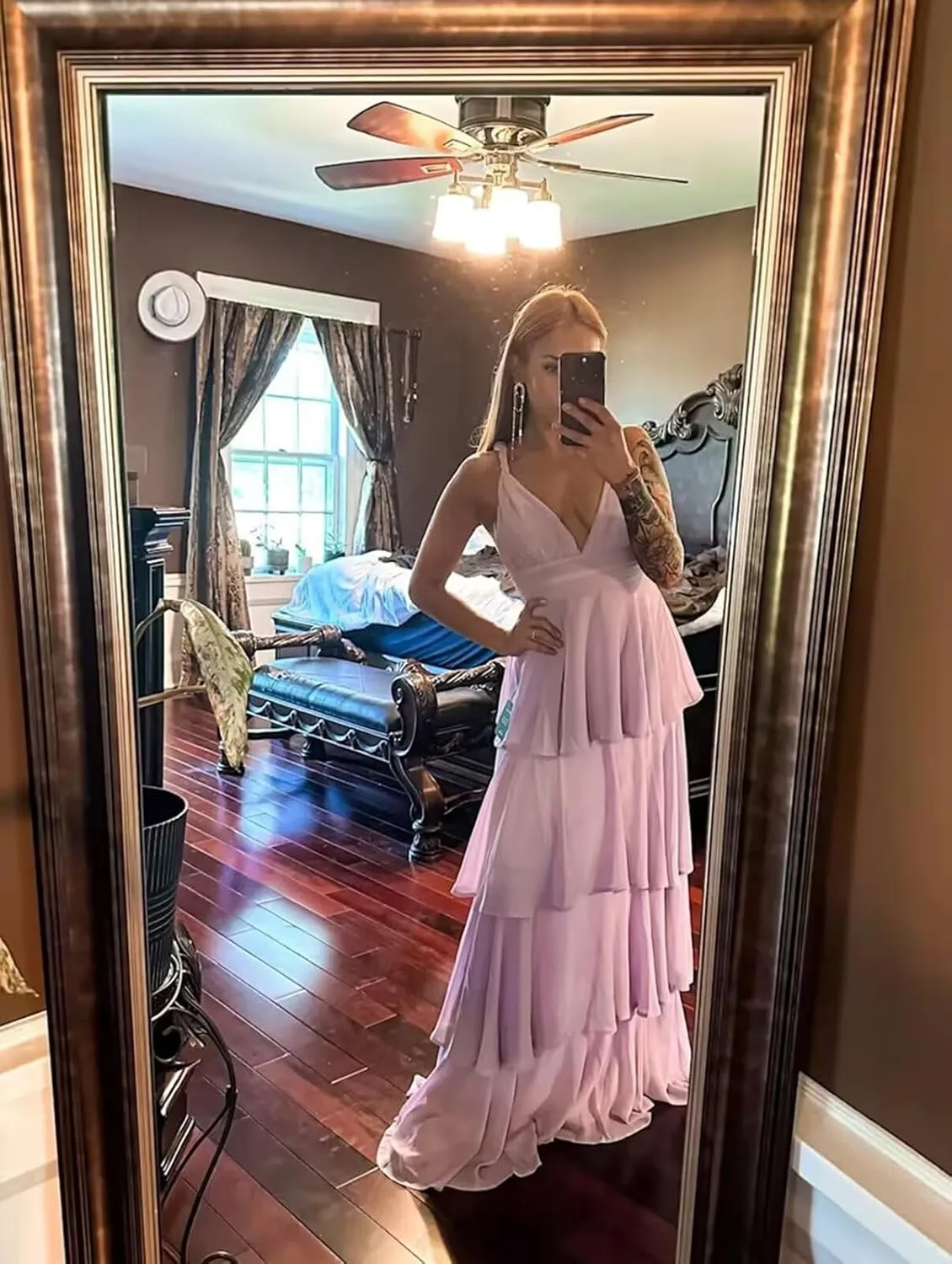 Tiered Ruffle Chiffon Bridesmaid Dresses for Women 2025 A Line V Neck Formal Evening Party Dress Long