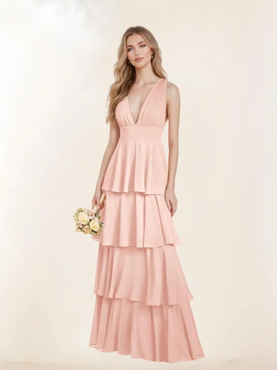 Tiered Ruffles Chiffon Bridesmaid Dresses Long for Women Wedding Formal Evening Dresses