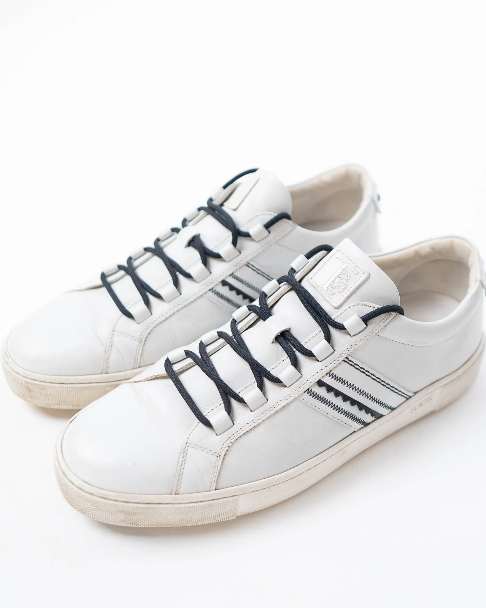 Tods White Leather Embroidery Stitch Panel Lace Up Sneakers