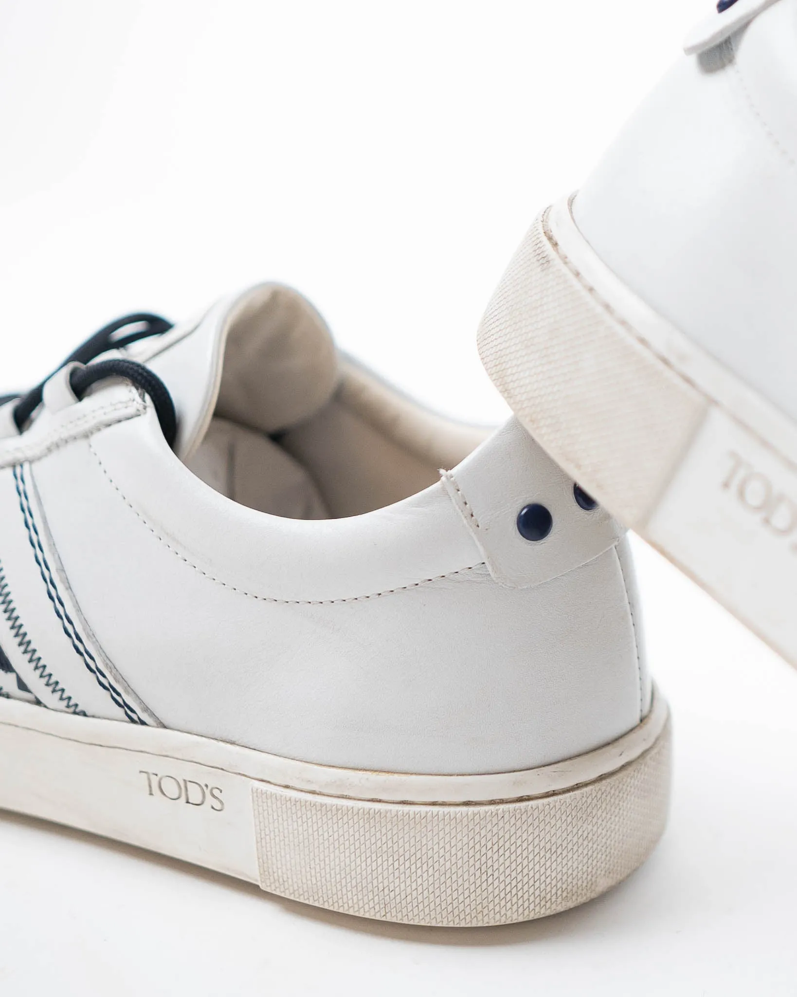 Tods White Leather Embroidery Stitch Panel Lace Up Sneakers