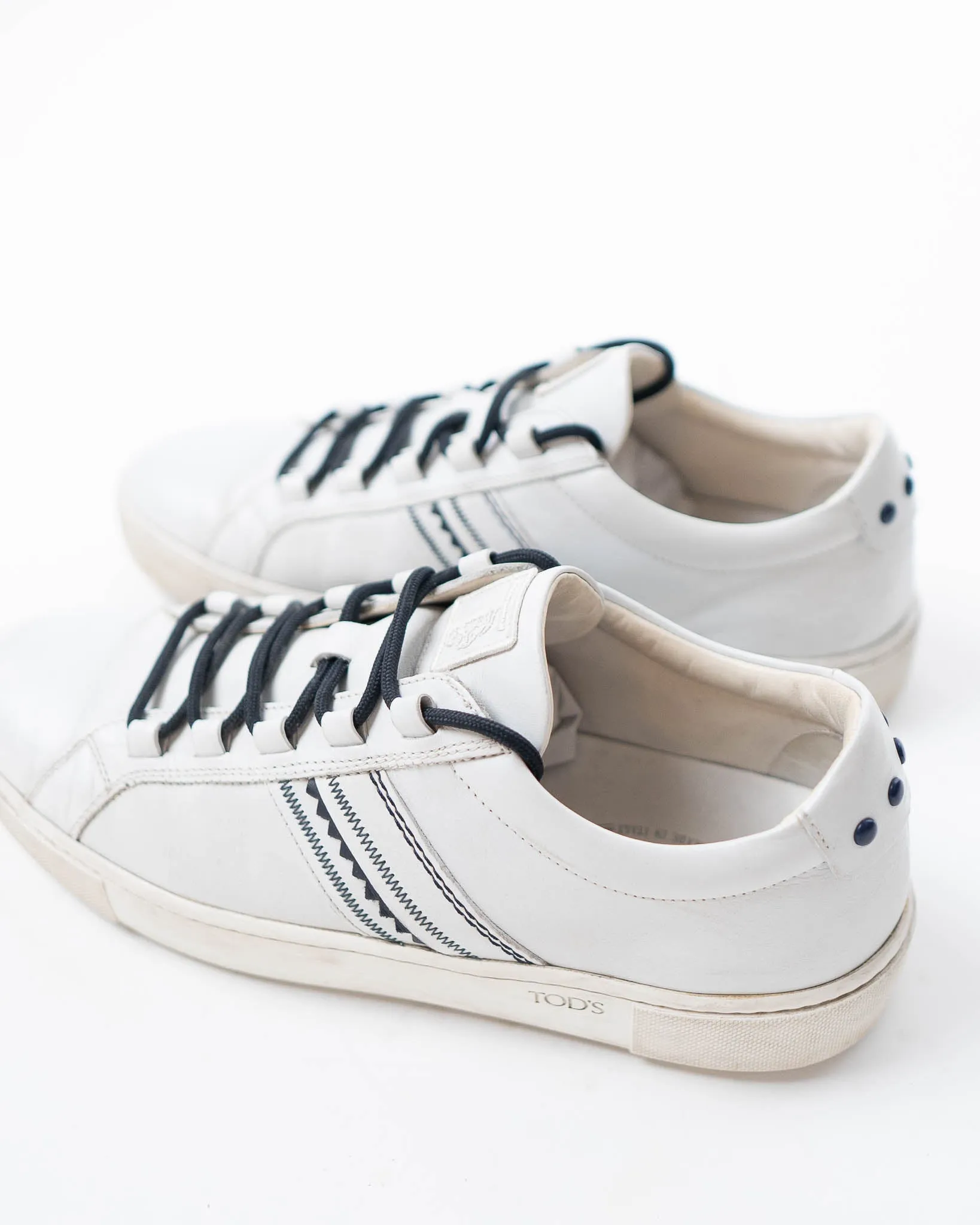 Tods White Leather Embroidery Stitch Panel Lace Up Sneakers