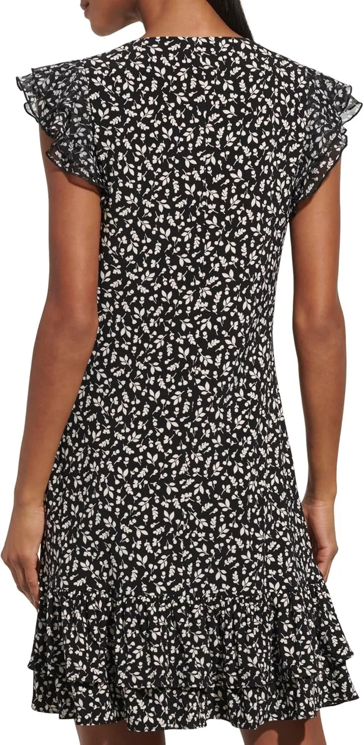 Tommy Hilfiger Women's Sleeveless Round Neck Ruffle Trim Mini Dress