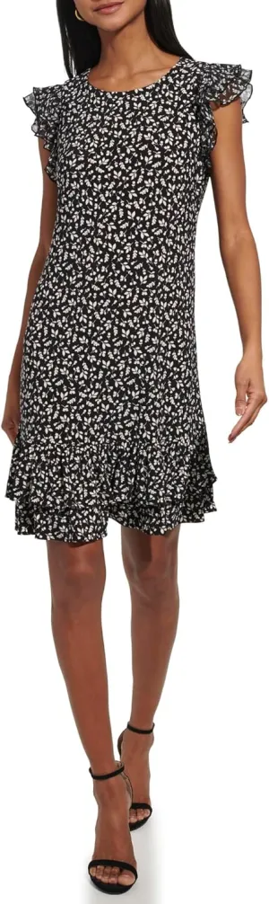 Tommy Hilfiger Women's Sleeveless Round Neck Ruffle Trim Mini Dress