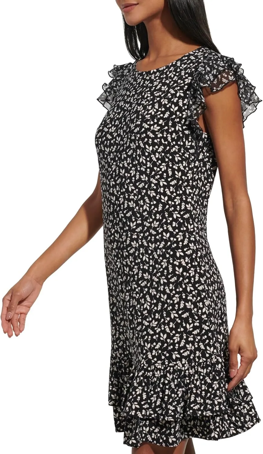Tommy Hilfiger Women's Sleeveless Round Neck Ruffle Trim Mini Dress