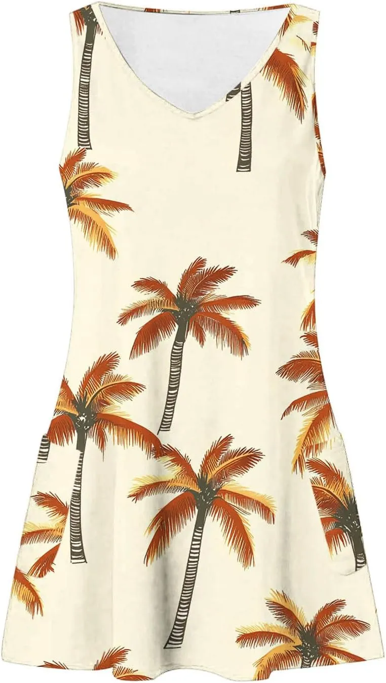 Tropical Print Summer Dress for Women 2025 Trendy Sundress Sleeveless V Neck Sun Dresses Loose Tank