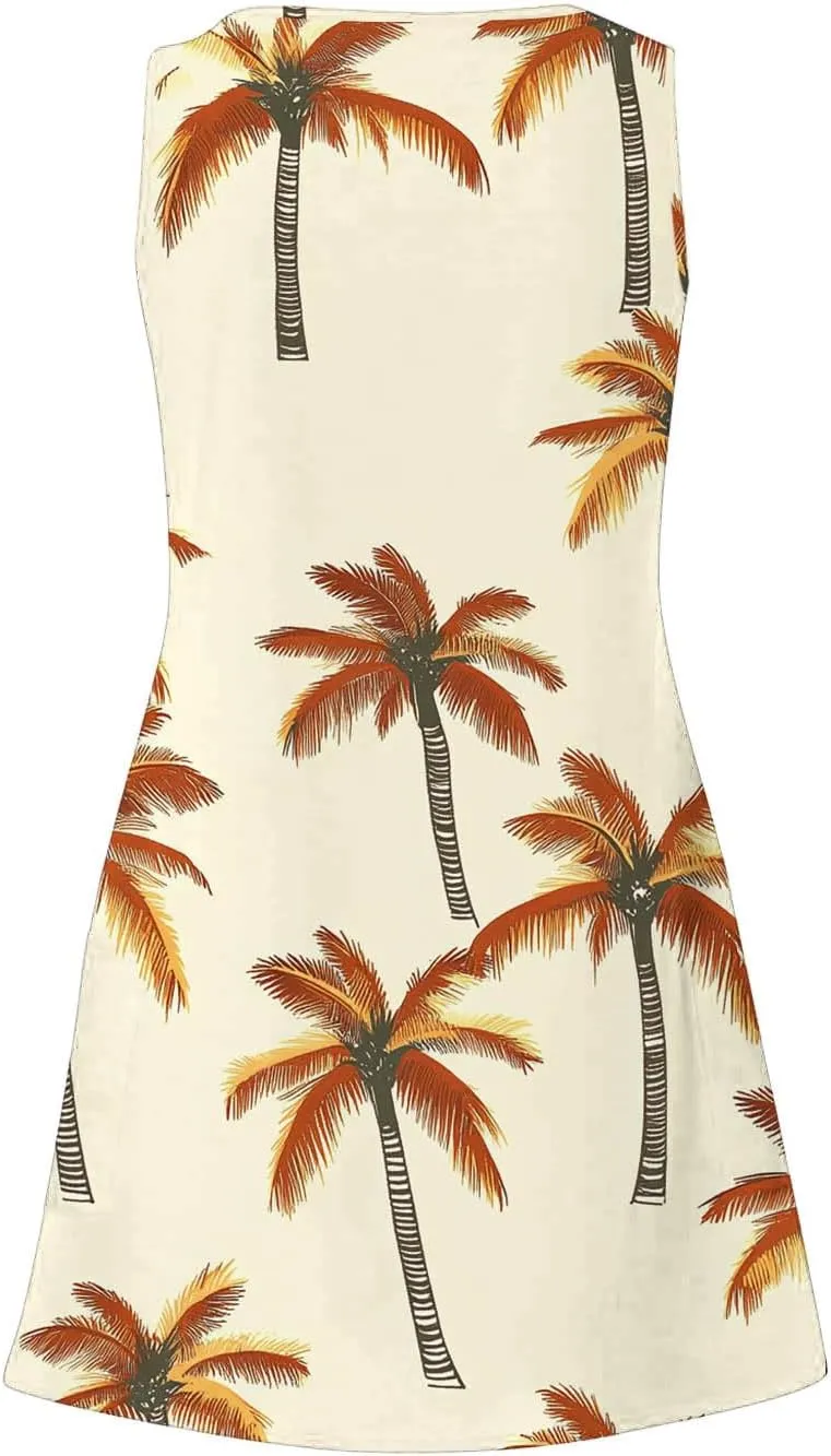Tropical Print Summer Dress for Women 2025 Trendy Sundress Sleeveless V Neck Sun Dresses Loose Tank