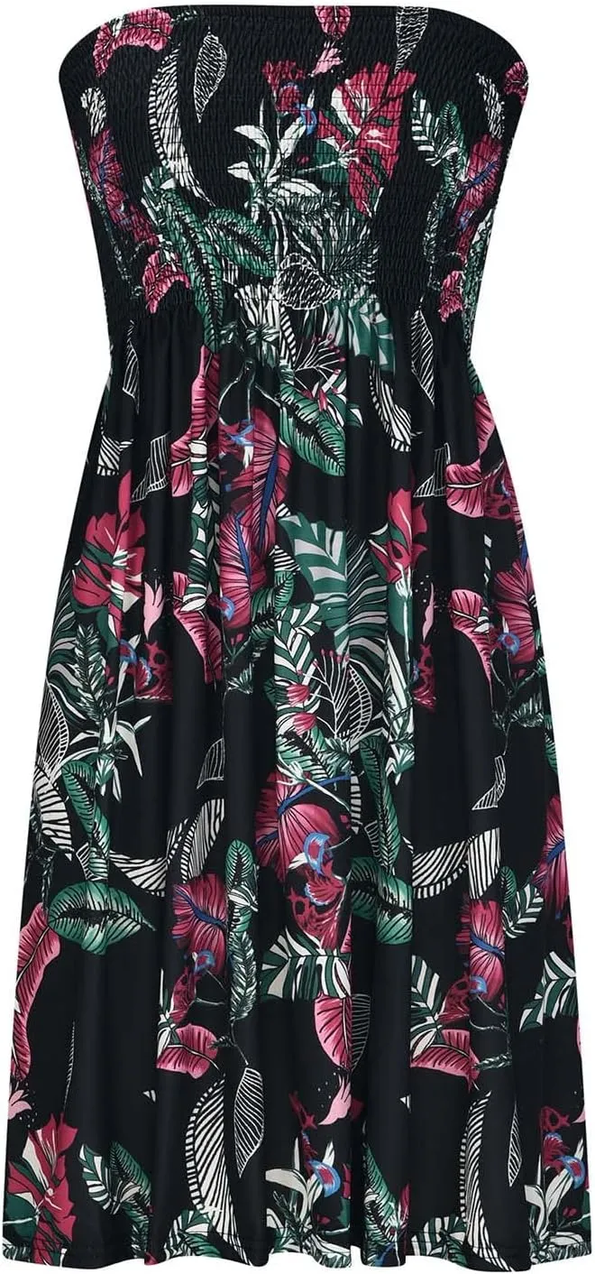 Tube Top Dress Women 2024 Sexy Boho Floral Print Sleeveless Short Sundress Elastic Waist Strapless Beach Mini Dress