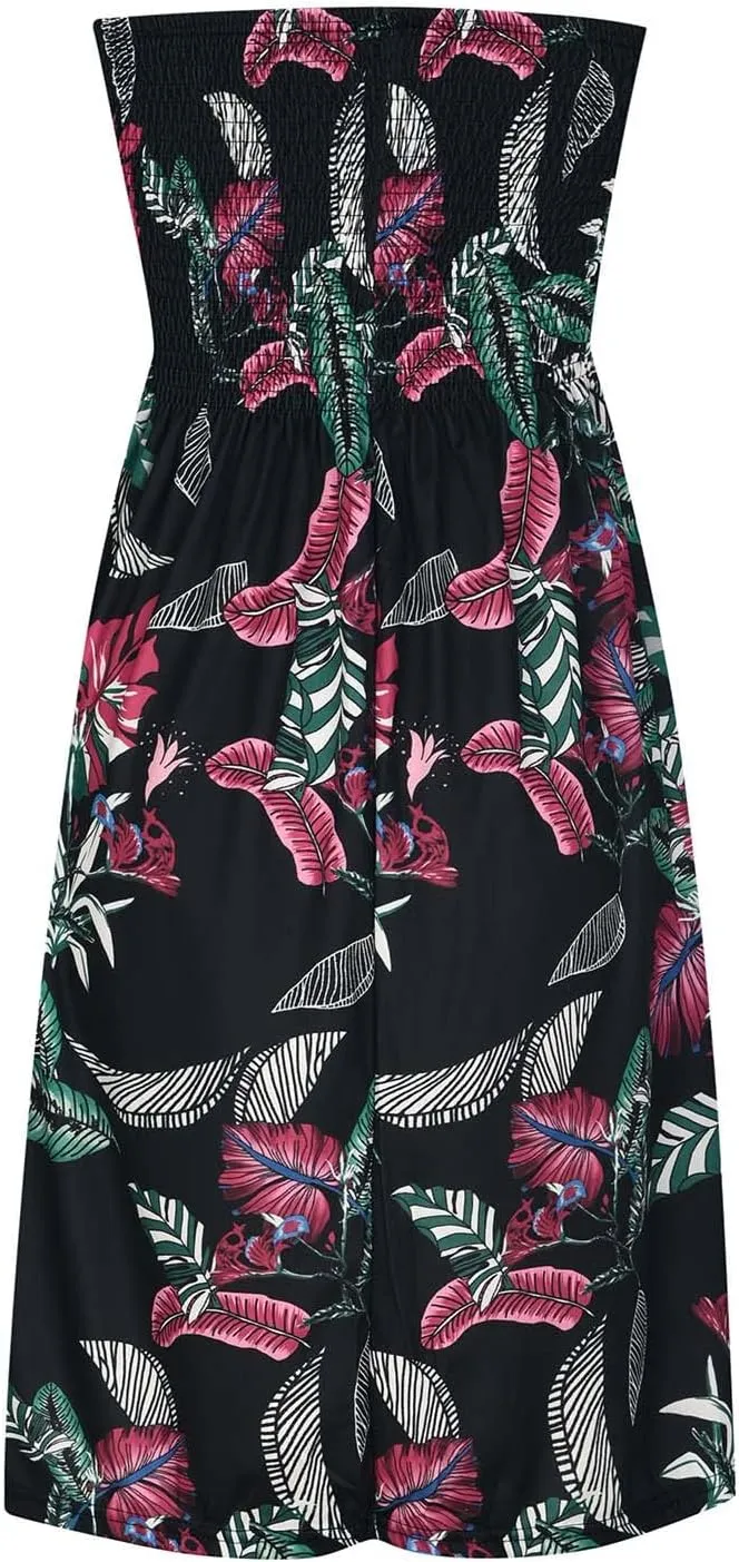 Tube Top Dress Women 2024 Sexy Boho Floral Print Sleeveless Short Sundress Elastic Waist Strapless Beach Mini Dress