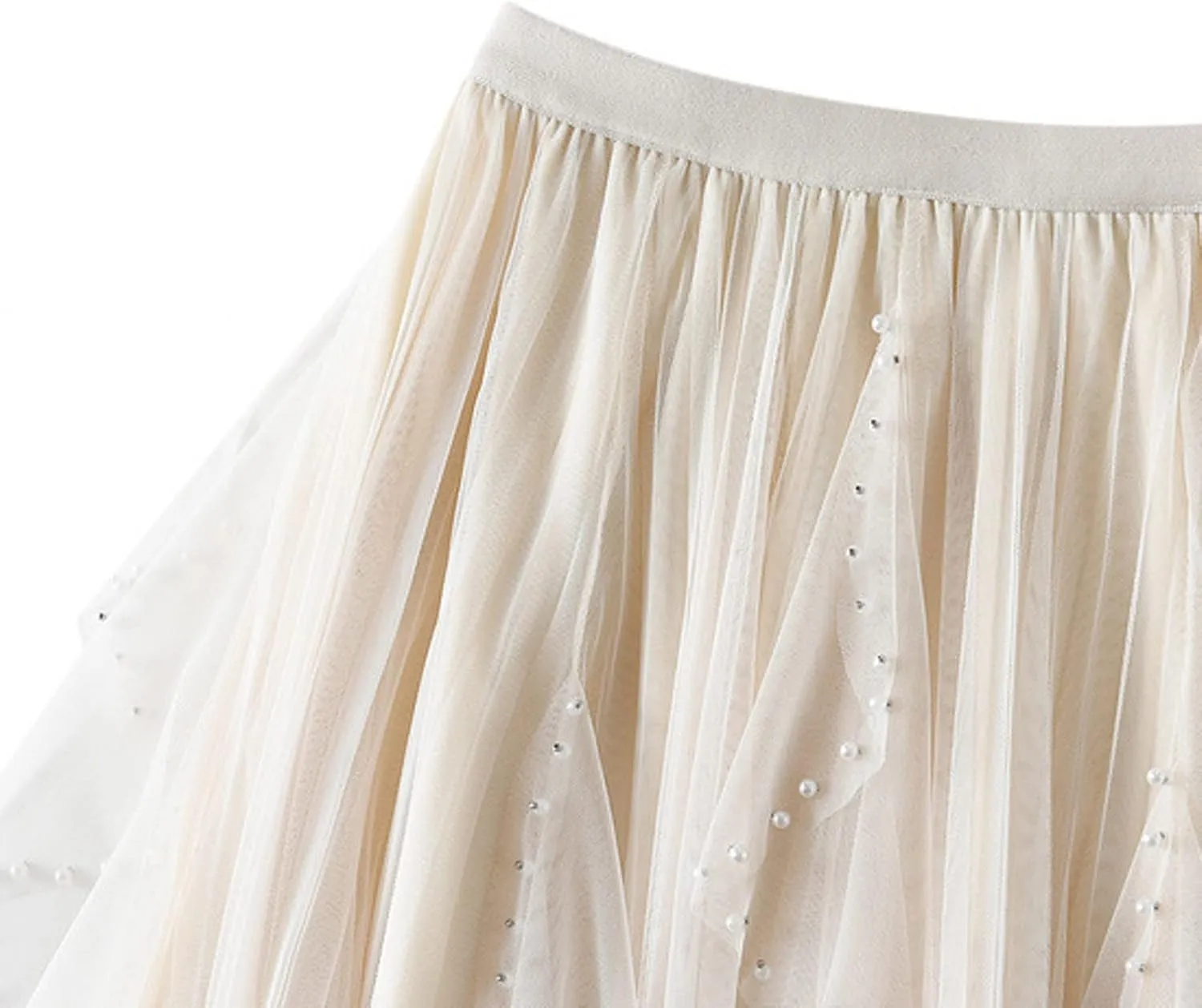 tuduoms Spring Fairy Pleated Tulle Skirts Teen Girls Ruffle Tiered Long Skirts High Waist Party Prom Mesh Flowy Midi Skirt