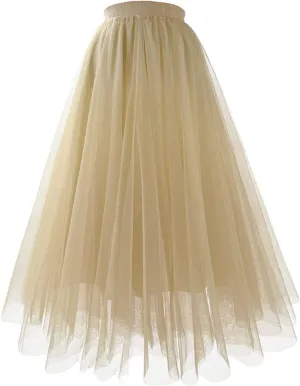 Tulle Maxi Skirt for Women High Waist Layered Mesh Long Skirts Flowy Ballet Party Skirt Trendy 2025