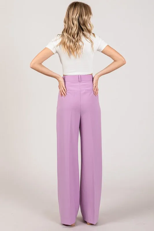 Twill Wide Leg High Waisted Long Pants