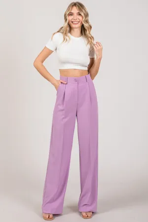 Twill Wide Leg High Waisted Long Pants