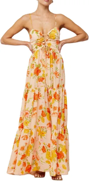 UAURORAO Women Tie Front Floral Maxi Dress Spaghetti Strap V Neck Cut Out Long Dress with Bow Wedding Guest Party Gown