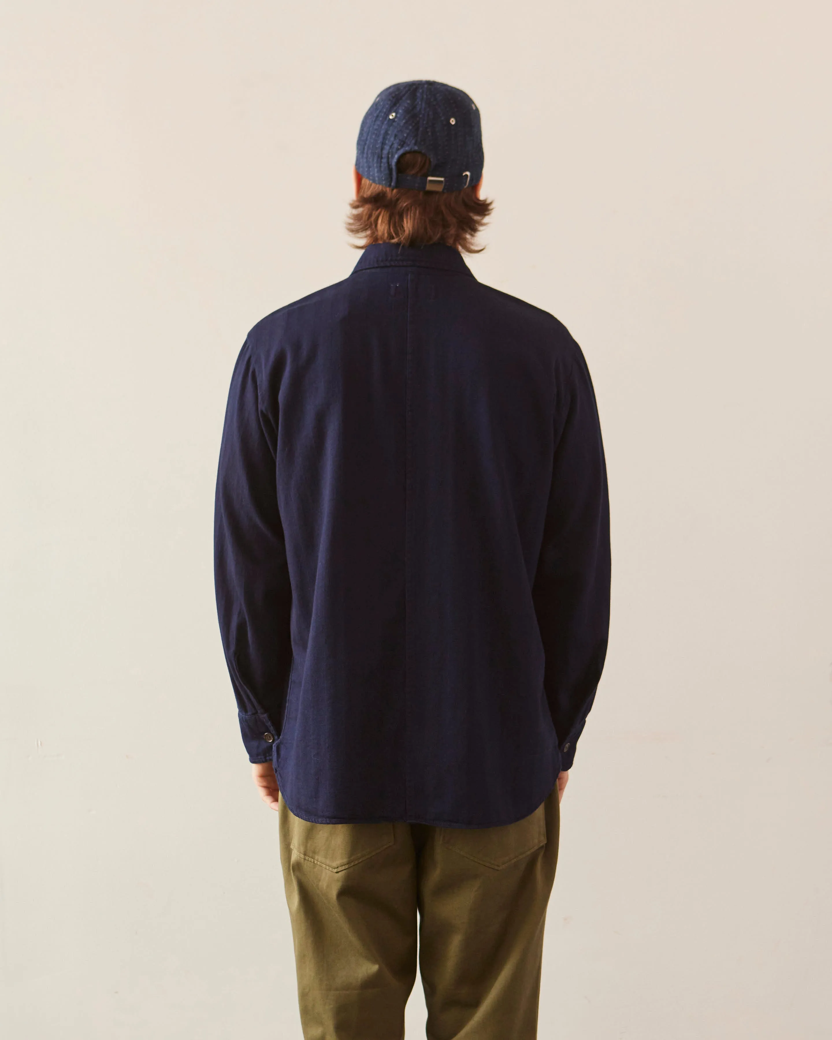 Universal Works Travail Overshirt, Indigo Herringbone Denim