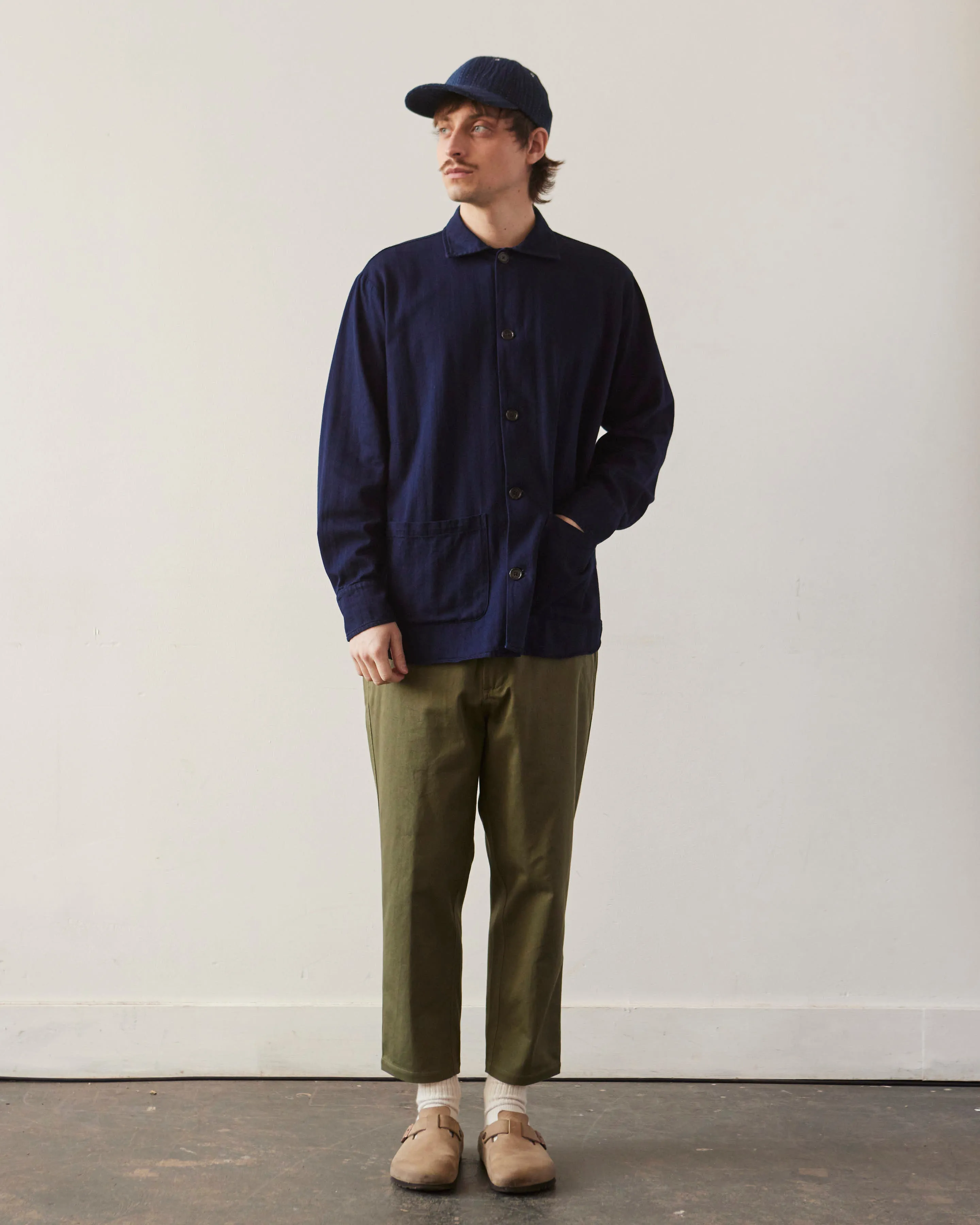 Universal Works Travail Overshirt, Indigo Herringbone Denim