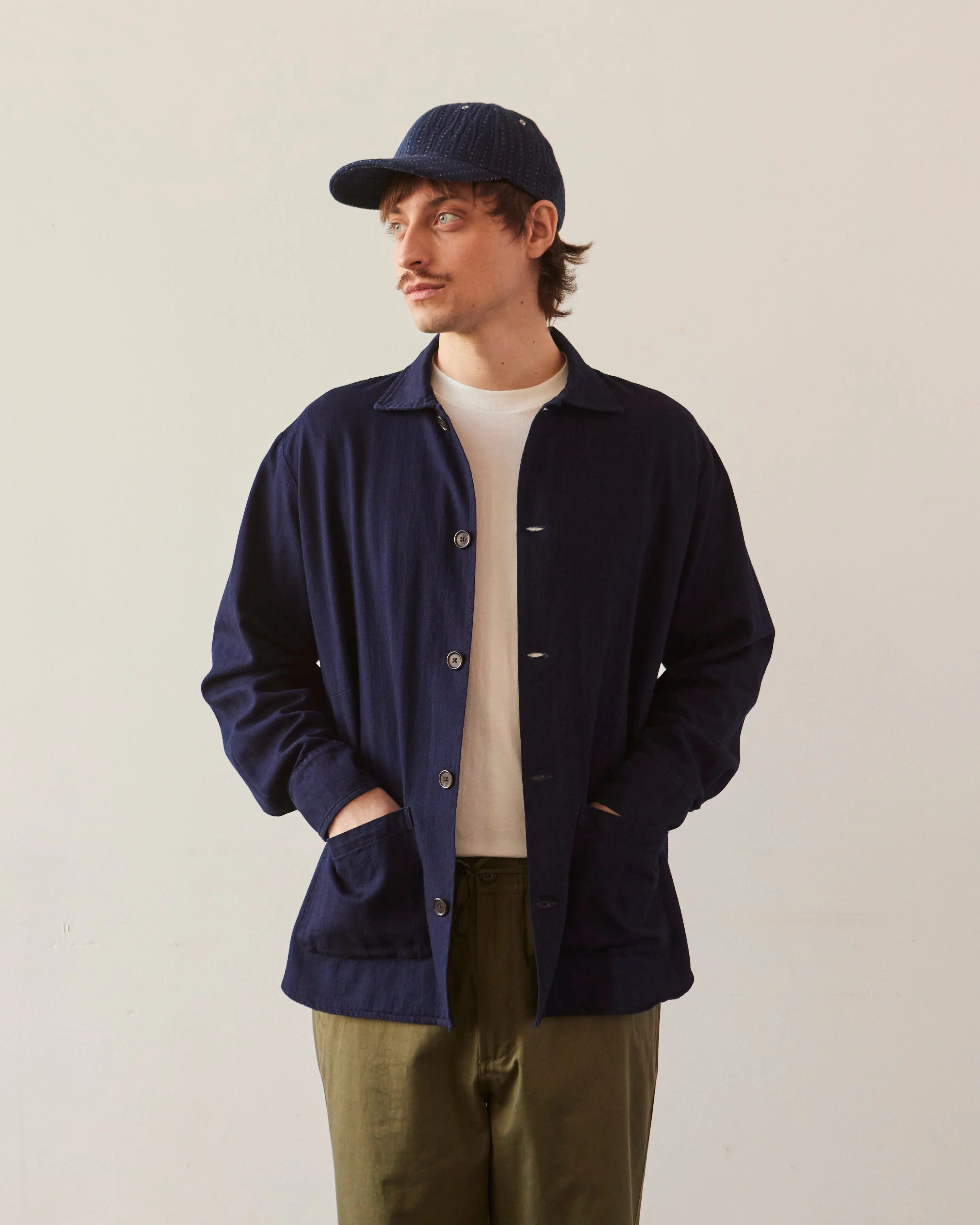 Universal Works Travail Overshirt, Indigo Herringbone Denim
