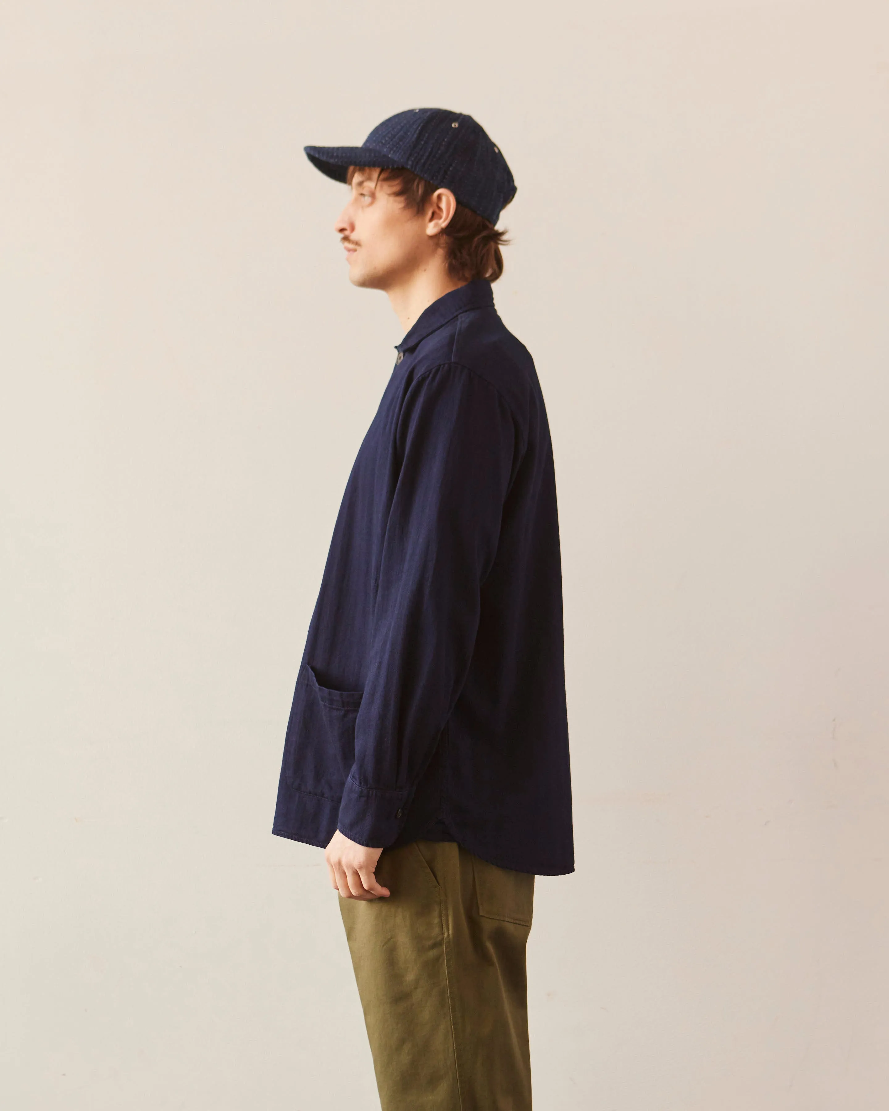 Universal Works Travail Overshirt, Indigo Herringbone Denim