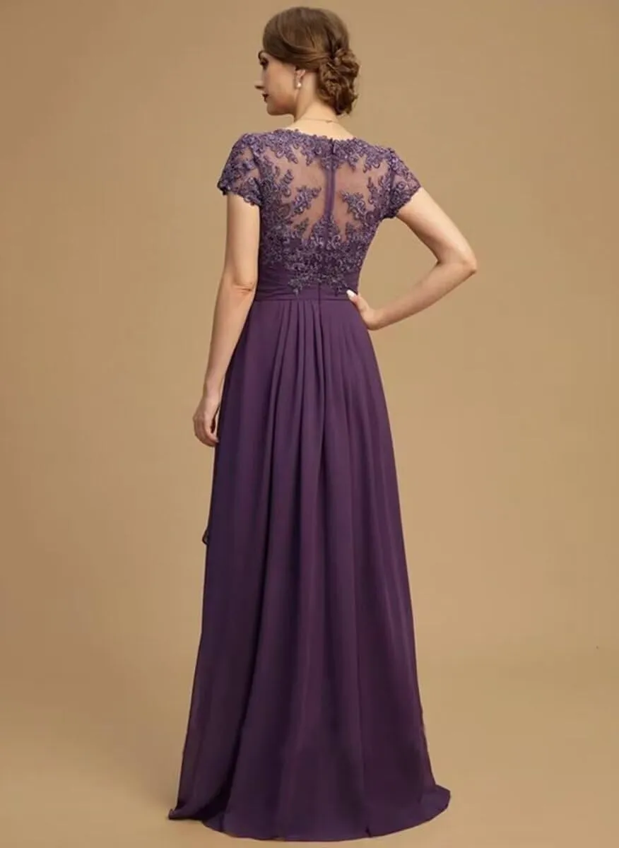 V Neck Mother of The Bride Dress Long for WomenWedding Guests Dresse Lace Appliques Chiffon Formal Evening Party Gowns