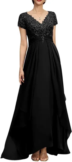 V Neck Mother of The Bride Dress Long for WomenWedding Guests Dresse Lace Appliques Chiffon Formal Evening Party Gowns