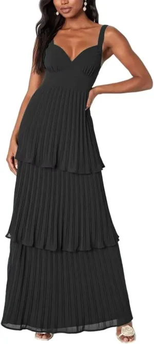 V Neck Pleated Bridesmaid Dresses Tiered Ruffle Chiffon Prom Dresses A line Backless Long Party Dress