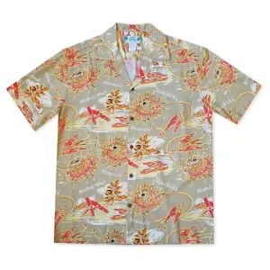 Waikiki Wanderer Tan Hawaiian Rayon Shirt
