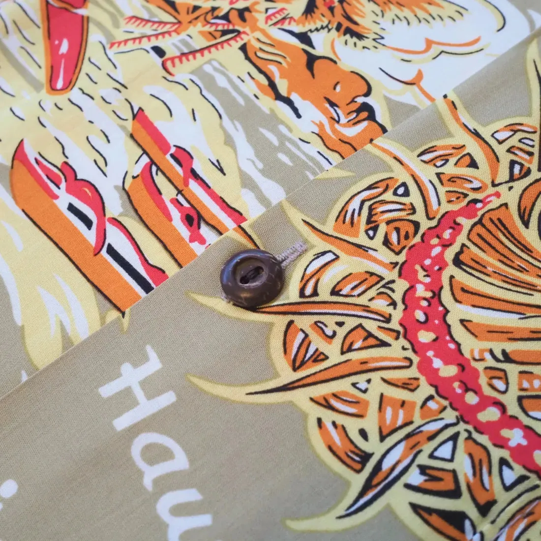 Waikiki Wanderer Tan Hawaiian Rayon Shirt