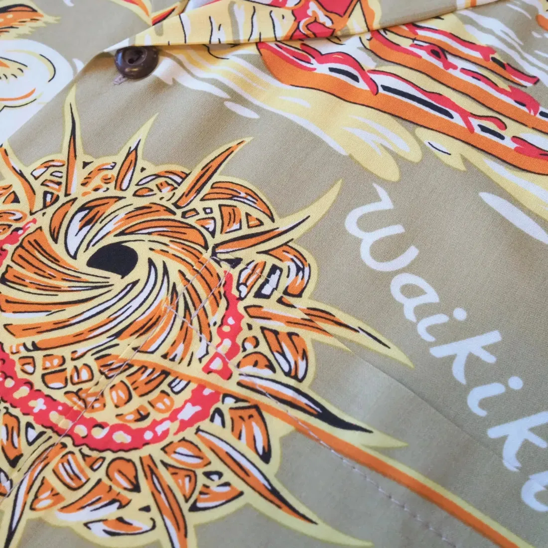 Waikiki Wanderer Tan Hawaiian Rayon Shirt