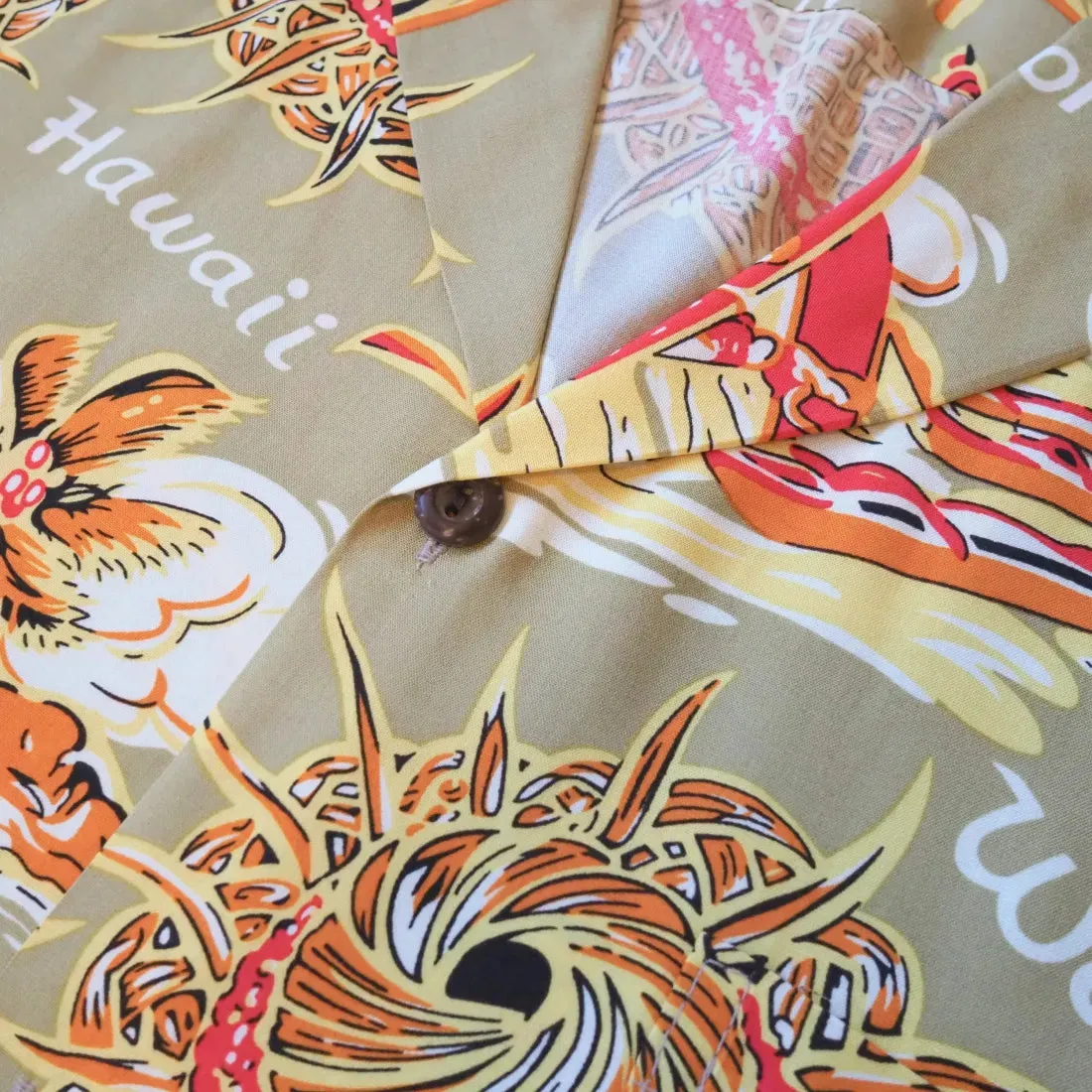 Waikiki Wanderer Tan Hawaiian Rayon Shirt