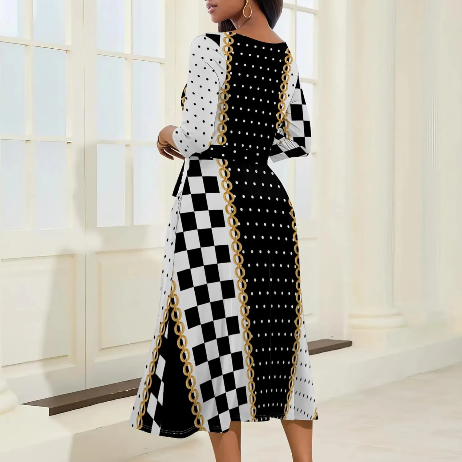 Wedding Guest Dresses for Women Casual 3/4 Sleeve V Neck Wrap Belt Trendy with Pockets A-Line Elegant Cocktail Party Dress