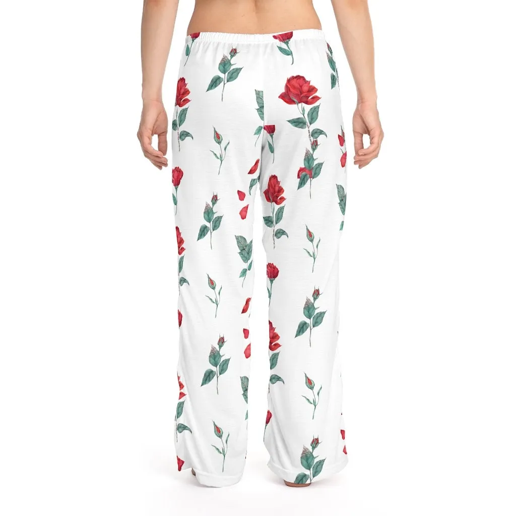 White-Red Roses Unisex Pajama Lounge Yoga Sleep Pants,Gift for Valentines/Anniversary/Christmas/Birthday/Graduation/Housewarming/Wedding/
