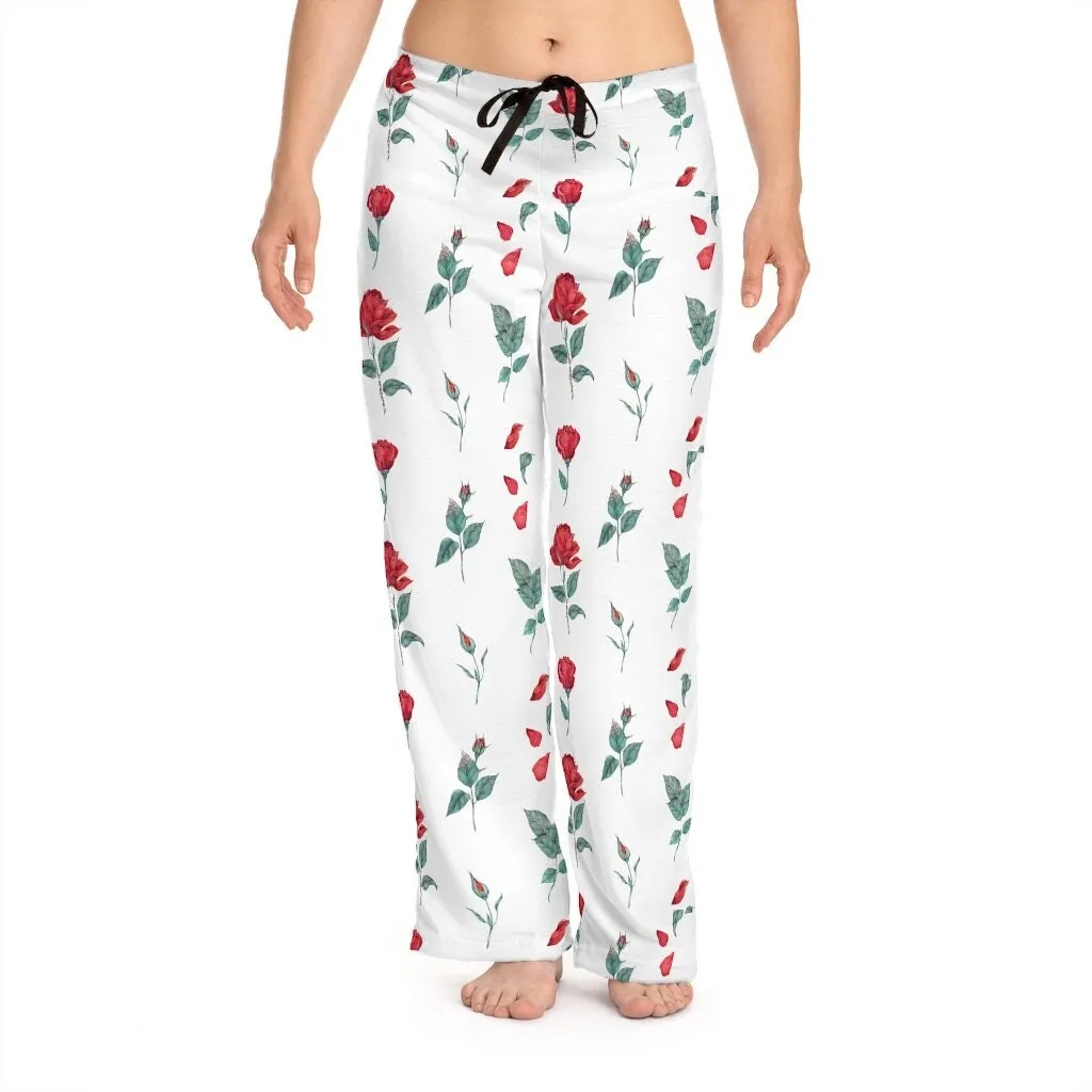 White-Red Roses Unisex Pajama Lounge Yoga Sleep Pants,Gift for Valentines/Anniversary/Christmas/Birthday/Graduation/Housewarming/Wedding/