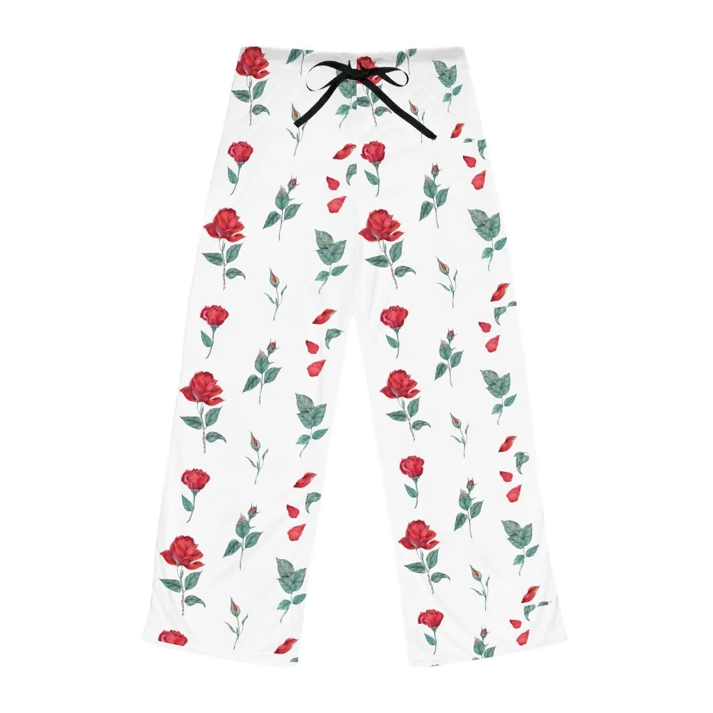 White-Red Roses Unisex Pajama Lounge Yoga Sleep Pants,Gift for Valentines/Anniversary/Christmas/Birthday/Graduation/Housewarming/Wedding/